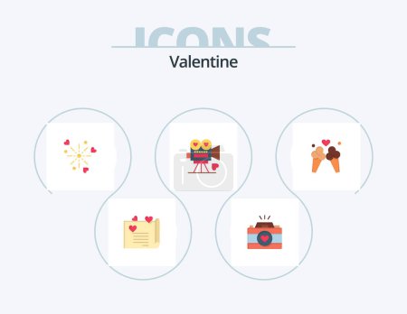 Téléchargez les illustrations : Valentine Flat Icon Pack 5 Icon Design. fireworks. day. camera. valentines. couple photography - en licence libre de droit