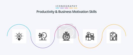 Téléchargez les illustrations : Productivity And Business Motivation Skills Line 5 Icon Pack Including table. office. human. desk. practice - en licence libre de droit