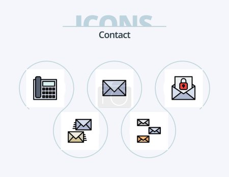 Téléchargez les illustrations : Ligne de contact rempli Icône Pack 5 Icône Design. Contactez-nous. De retour. lettre. enveloppe. nous contacter - en licence libre de droit