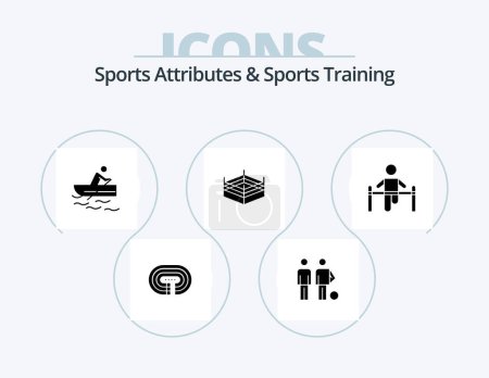 Ilustración de Sports Atributes And Sports Training Glyph Icon Pack 5 Icon Design. gym. wrestling. soccer. ring. water - Imagen libre de derechos
