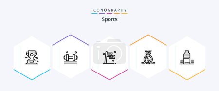 Téléchargez les illustrations : Sports 25 Line icon pack including first. award. gym. flag. destination - en licence libre de droit