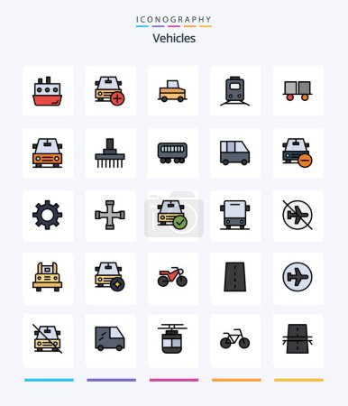 Téléchargez les illustrations : Creative Vehicles 25 Line FIlled icon pack  Such As travel. train. plus. railway. truck - en licence libre de droit