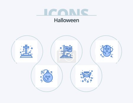 Illustration for Halloween Blue Icon Pack 5 Icon Design. halloween. witch. cross. party. flag - Royalty Free Image