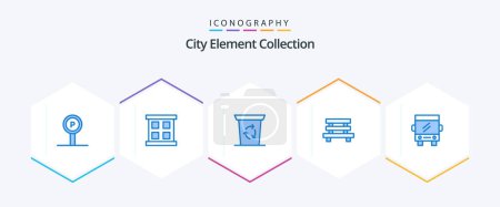 Illustration for City Element Collection 25 Blue icon pack including buss. sitting. recycle been. garden. city - Royalty Free Image
