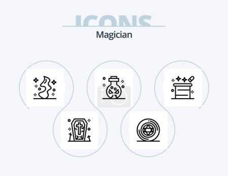 Téléchargez les illustrations : Magician Line Icon Pack 5 Icon Design. cirque. pentacle. Zodiaque. magie. spectacle - en licence libre de droit