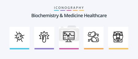 Illustration for Biochemistry And Medicine Healthcare Line 5 Icon Pack Including medical. virtruvian . particle. medicine. medical. Creative Icons Design - Royalty Free Image