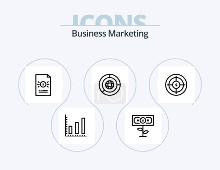 Ilustración de Línea de Marketing Empresarial Icon Pack 5 Icon Design. finanzas. audiencia. gestión. gráfico - Imagen libre de derechos