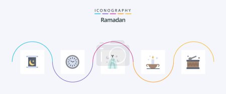Illustration for Ramadan Flat 5 Icon Pack Including festival. lamp. islamic. islam. aladdin - Royalty Free Image