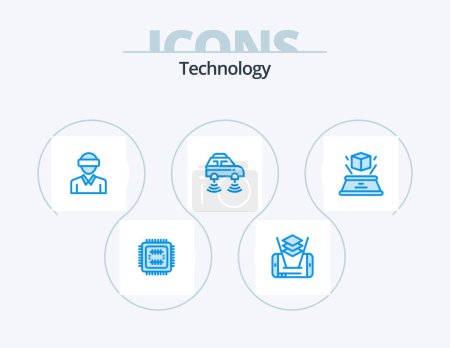 Illustration for Technology Blue Icon Pack 5 Icon Design. d. smart. motion. network. car - Royalty Free Image