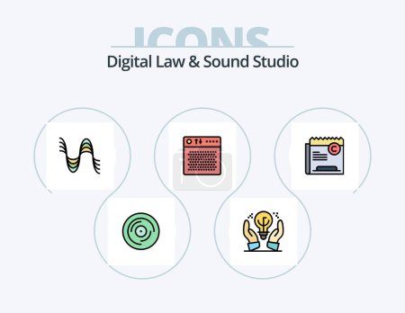 Ilustración de Digital Law And Sound Studio Line Filled Icon Pack 5 Icon Design. recording. microphone. professional. mic. midi - Imagen libre de derechos