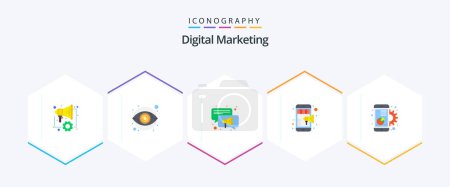 Illustration for Digital Marketing 25 Flat icon pack including graph. chart. conversation. mobile marketing. shop - Royalty Free Image