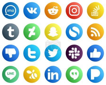 Illustration for 20 Versatile Social Media Icons such as rss. snapchat. deviantart and overflow icons. Fully editable and versatile - Royalty Free Image