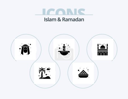 Ilustración de Islam And Ramadan Glyph Icon Pack 5 Icon Design. light. fire. sweet. candle. person - Imagen libre de derechos