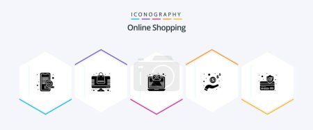 Illustration for Online Shopping 25 Glyph icon pack including secure. credit card. email. cash. income - Royalty Free Image