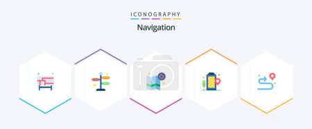 Illustration for Navigation 25 Flat icon pack including route. location. map. office. building - Royalty Free Image