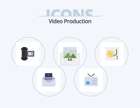 Illustration for Video Production Flat Icon Pack 5 Icon Design. photo editing. image editing. retro television. altering image. camera roll film - Royalty Free Image