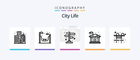 Téléchargez les illustrations : City Life Line 5 Icon Pack Including . map. pub. life. mobile. Creative Icons Design - en licence libre de droit