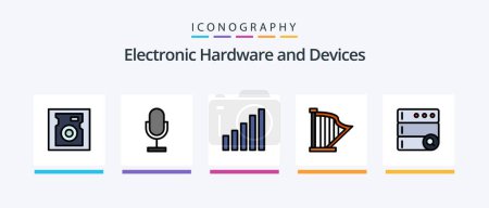 Illustration for Devices Line Filled 5 Icon Pack Including sound. instrument. security. banjo. server. Creative Icons Design - Royalty Free Image