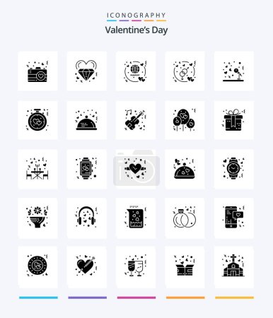 Téléchargez les illustrations : Valentines créatives Jour 25 Glyphe Solide Noir icône pack Tels que le mariage. amour. mariage. genre. voyage - en licence libre de droit