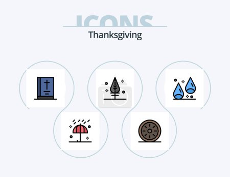 Téléchargez les illustrations : Merci Giving Line Filled Icon Pack 5 Icon Design. jeu. thanksgiving. Feuille. La maison. grange - en licence libre de droit