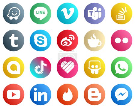 Illustration for 20 Unique Social Media Icons such as caffeine. china. stock. sina and chat icons. Versatile and premium - Royalty Free Image