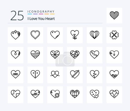 Téléchargez les illustrations : Pack icône Heart 25 Line inclus. amour. coeur. coeur. plante - en licence libre de droit
