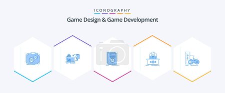 Téléchargez les illustrations : Game Design And Game Development 25 Blue icon pack including legend. game. publish. script. developer - en licence libre de droit