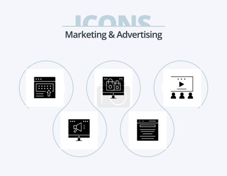Téléchargez les illustrations : Marketing And Advertising Glyph Icon Pack 5 Icon Design. gift. christmas. search. box. marketing - en licence libre de droit