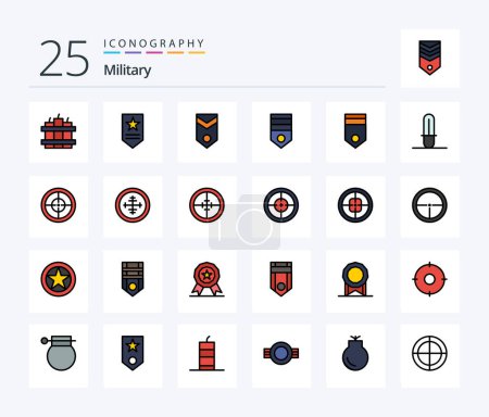Téléchargez les illustrations : Pack d'icônes rempli de 25 lignes militaires, y compris les guerres d'étoiles. soldat. Un seul. rang. badge - en licence libre de droit
