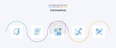 Ilustración de Coronavirus Blue 5 Icon Pack Including bubble. washing. tourist. medical. banned - Imagen libre de derechos