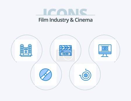Ilustración de Cenima Blue Icon Pack 5 Icon Design. Entretenimiento. solapa de película. cine. clapperboard. clapboard - Imagen libre de derechos