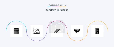 Téléchargez les illustrations : Modern Business Glyph 5 Icon Pack Including supplies. pencil. chart. organizer. pen - en licence libre de droit