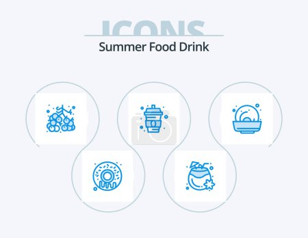 Illustration for Summer Food Drink Blue Icon Pack 5 Icon Design. summer. mussel. food. water. food - Royalty Free Image