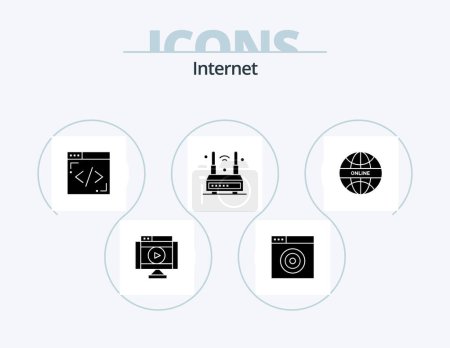 Téléchargez les illustrations : Internet Glyph Icon Pack 5 Icône Design. internet. sans fil. codage. wifi. routeur - en licence libre de droit