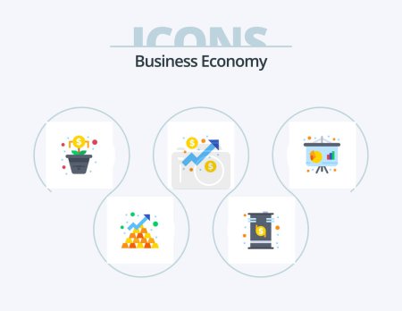 Ilustración de Economy Flat Icon Pack 5 Icon Design. negocios. dólar. tambor. un gráfico. árbol - Imagen libre de derechos