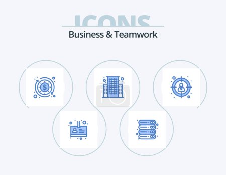 Téléchargez les illustrations : Business And Teamwork Blue Icon Pack 5 Icon Design. . search. budget. employee. business - en licence libre de droit