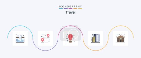 Téléchargez les illustrations : Travel Flat 5 Icon Pack Including infrastructure. city. air. business. journey - en licence libre de droit