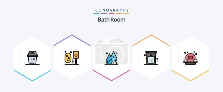 Téléchargez les illustrations : Bath Room 25 FilledLine icon pack including bath. shower. drop. cleaning. bath - en licence libre de droit