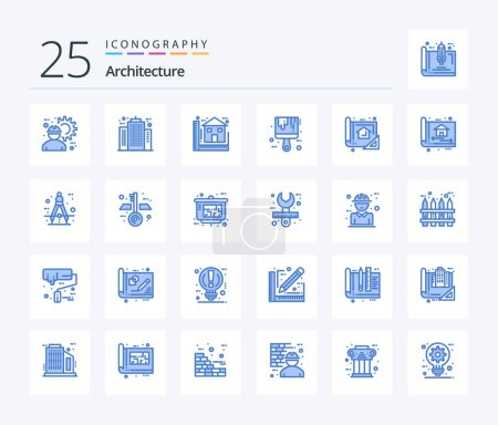 Ilustración de Arquitectura 25 Paquete de iconos de color azul incluyendo herramienta. Cepillo. compañía. casa. construcción - Imagen libre de derechos