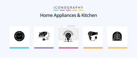 Ilustración de Home Appliances And Kitchen Glyph 5 Icon Pack Including kitchen. hotel. iron. light. bulb. Creative Icons Design - Imagen libre de derechos
