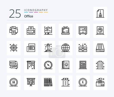 Illustration for Office 25 Line icon pack including streaming. office. seo. work. deck - Royalty Free Image