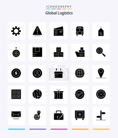 Illustration for Creative Global Logistics 25 Glyph Solid Black icon pack  Such As transport. deliver. credit. bus. shopping - Royalty Free Image