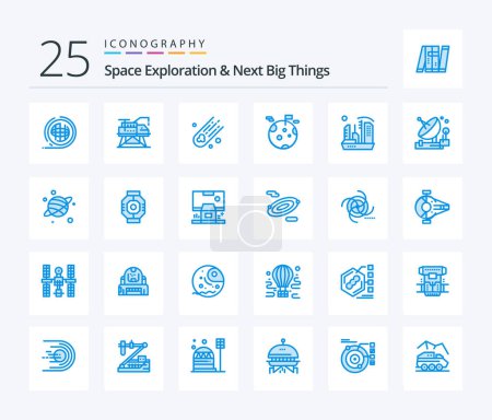 Téléchargez les illustrations : Space Exploration And Next Big Things 25 Blue Color icon pack including colonization. space. platform. giant. planet - en licence libre de droit