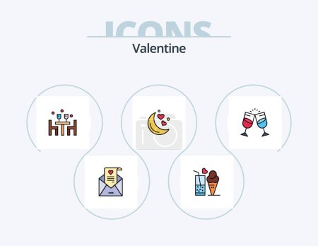 Téléchargez les illustrations : Valentine Line Filled Icon Pack 5 Icon Design. célébration. amour. crème glacée. jour. valentine - en licence libre de droit