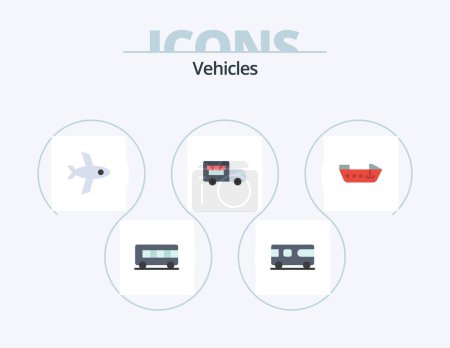 Téléchargez les illustrations : Vehicles Flat Icon Pack 5 Icon Design. . . plane. speed. boat - en licence libre de droit