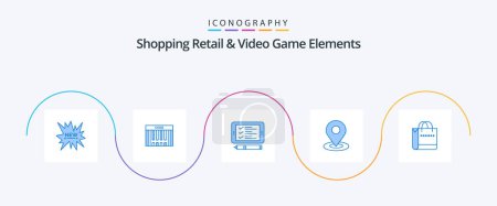 Téléchargez les illustrations : Sac à main Shoping Retail And Video Game Elements Blue 5 Icon Pack inclus. emplacement. téléphone. navigation. parcourir - en licence libre de droit
