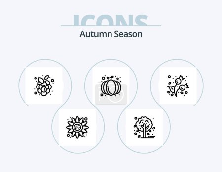 Ilustración de Autumn Line Icon Pack 5 Icon Design. caldron. tree. cloud. nature. leaf - Imagen libre de derechos