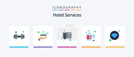 Illustration for Hotel Services Flat 5 Icon Pack Including hotel. wine bottles. call. wine. bottle. Creative Icons Design - Royalty Free Image