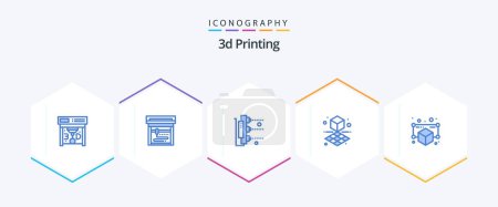Illustration for 3d Printing 25 Blue icon pack including model. 3d. printing. shape. cube - Royalty Free Image