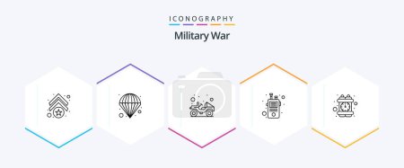 Ilustración de Military War 25 Line icon pack including investigation. walkie. jeep. talkie. communication - Imagen libre de derechos